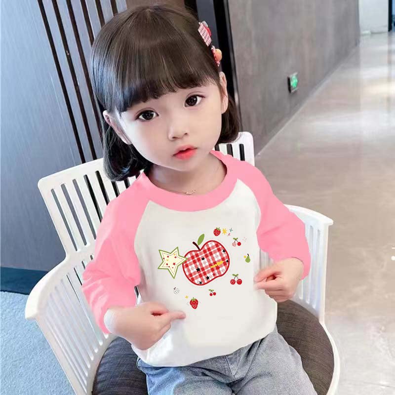 女童长袖t恤中小童纯棉打底衫春秋新款童装儿童插肩撞色薄款上衣