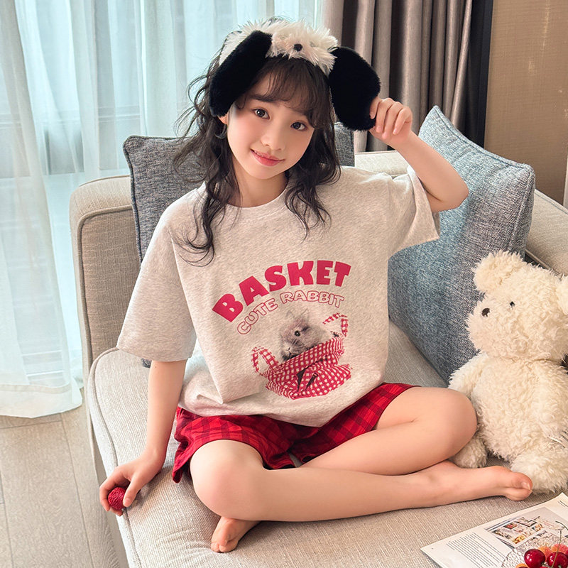 可爱女童睡衣2026新款夏季云朵棉宽松短袖两件套儿童女孩家居服