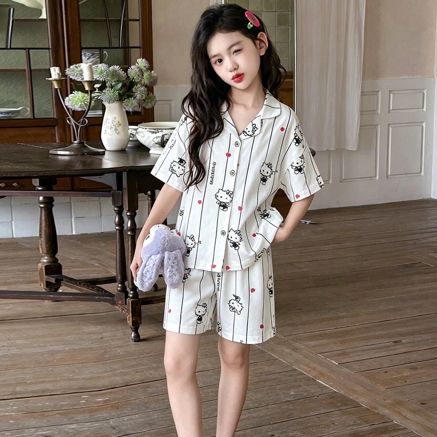 女童夏季纯棉可爱卡通家居服套装