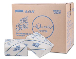 金佰利SCOTT 0750 0750-20 适高单层抽取式餐巾纸印花抽纸巾方巾纸 200张/包 60包/整箱