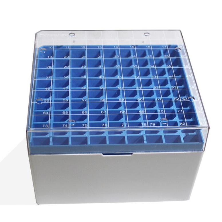 BS-CBP50-81 5ml塑料冻存盒PC淡蓝色(PC,透明） 5ml 81格 冷冻盒 液氮 13*13*9.5cm