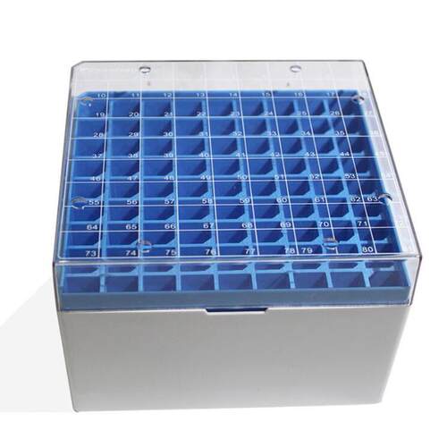 Biosharp BS-CBP50-81 5ml塑料冻存盒PC淡蓝色(PC,透明） 5ml 81格 冷冻盒 液氮 13*13*9.5cm