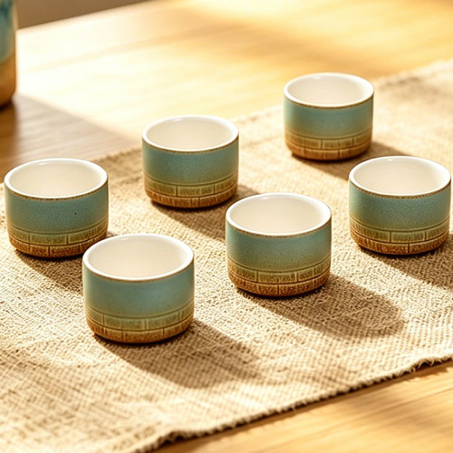 窑变陶瓷茶杯6件套功夫茶具