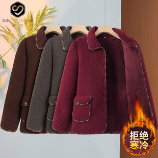 中老年人妈妈装颗粒绒外套冬装加绒宽松上衣奶奶特大码200斤女装