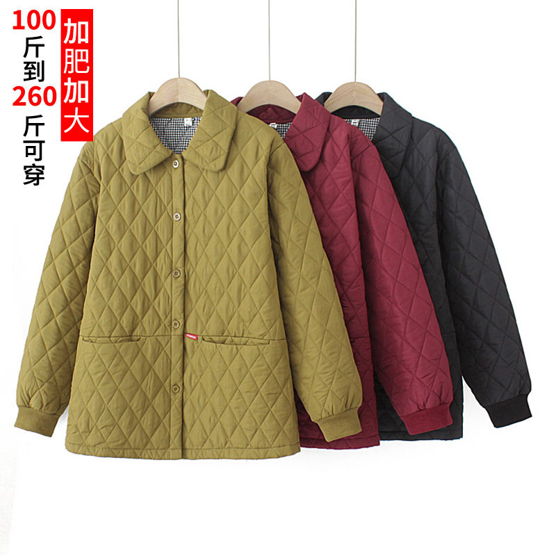 加肥加大码薄款棉服外套女中老年人妈妈装棉袄外套160斤冬装洋气
