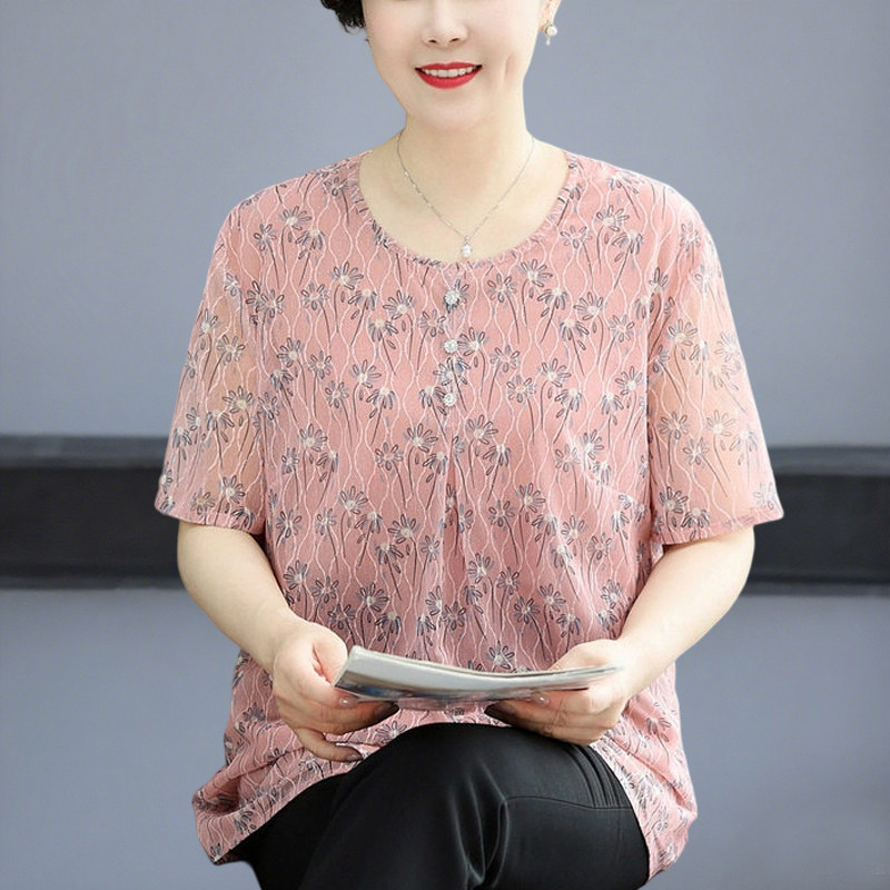 胖奶奶大码女装200斤夏装短袖T恤雪纺衫宽松妈妈上衣加肥加大洋气