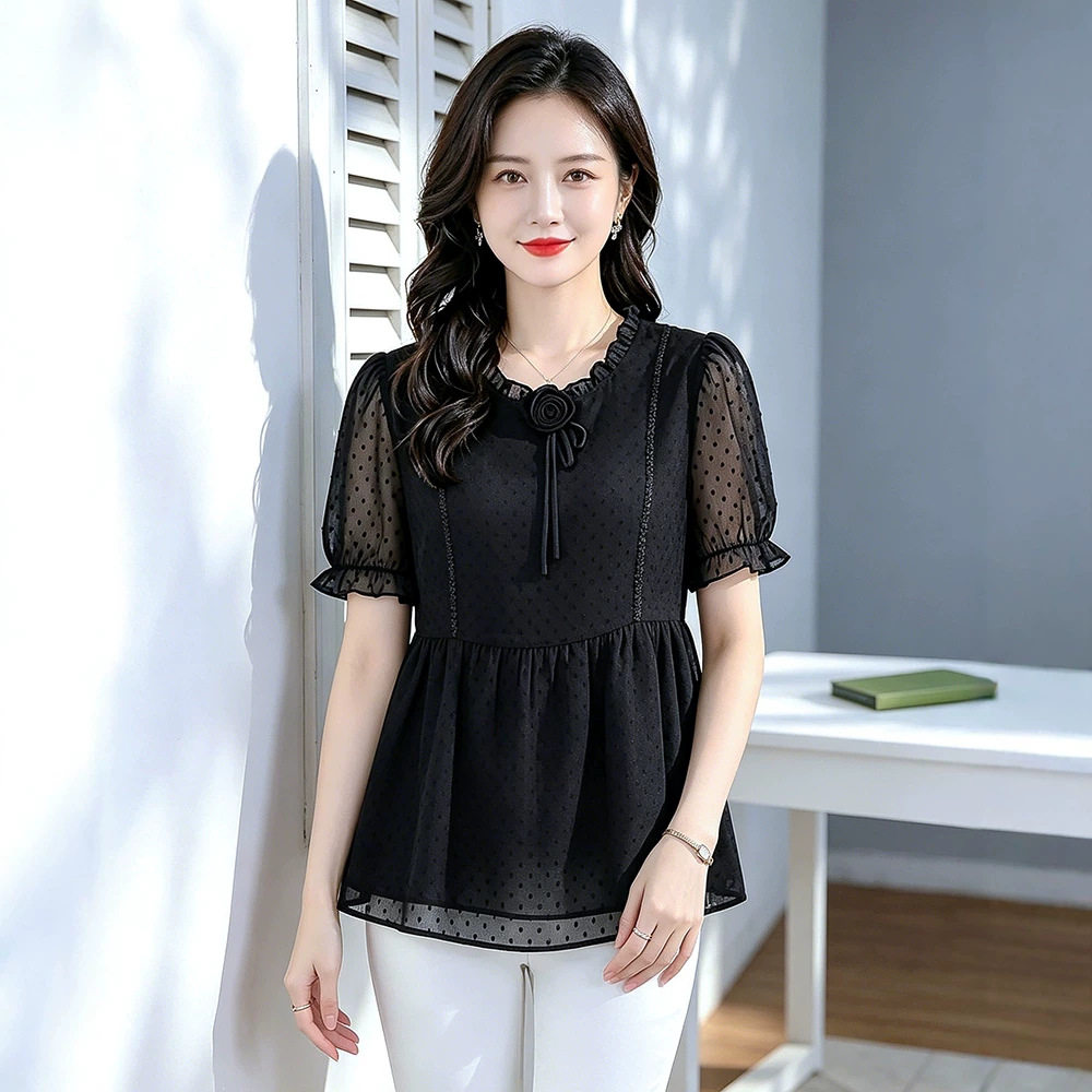 妈妈大码女装夏装短袖T恤雪纺衫