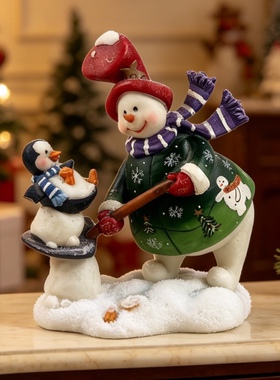 磕碰特价出口工厂老货树脂圣诞节可爱卡通摆件雪人做旧复古装饰品