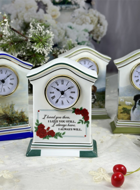 陶瓷钟表狗狗风景桌面摆件装饰品