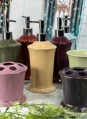 外贸陶瓷描金纯色卫浴洗漱套装