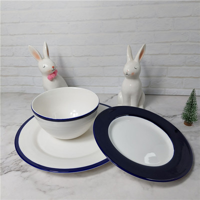 出口陶瓷potterybarn海军蓝平盘