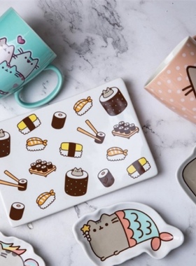 外贸出口陶瓷餐具GUND pusheen卡通胖吉猫碟子马克杯泡面碗饼干罐