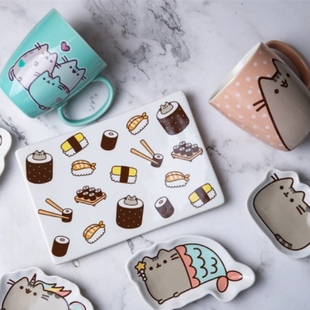 外贸出口陶瓷餐具GUND pusheen卡通胖吉猫碟子马克杯泡面碗饼干罐