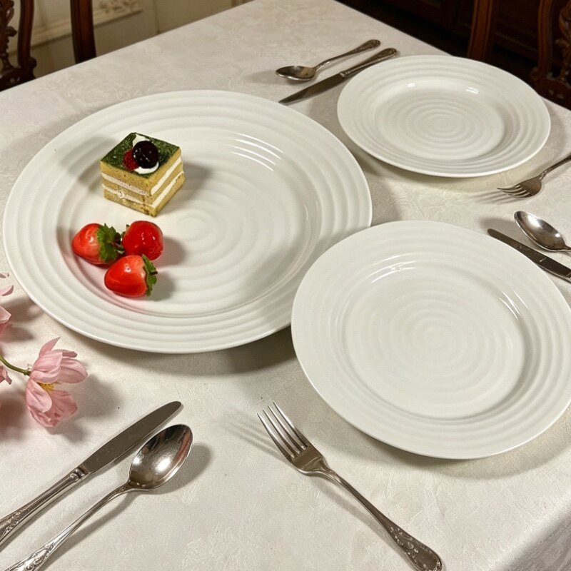 出口陶瓷英国伯特美林手绘不规则条纹餐具蛋糕盘零食盘牛排盘面碗