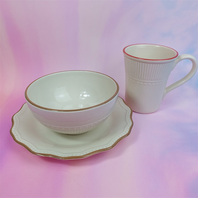 瑕疵特价 出口陶瓷pier1手绘浮雕马克杯面碗花边平盘餐具家居厨房