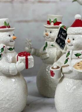 外贸陶瓷手绘描金圣诞节礼物可爱雪人摆件家居摆件装饰品