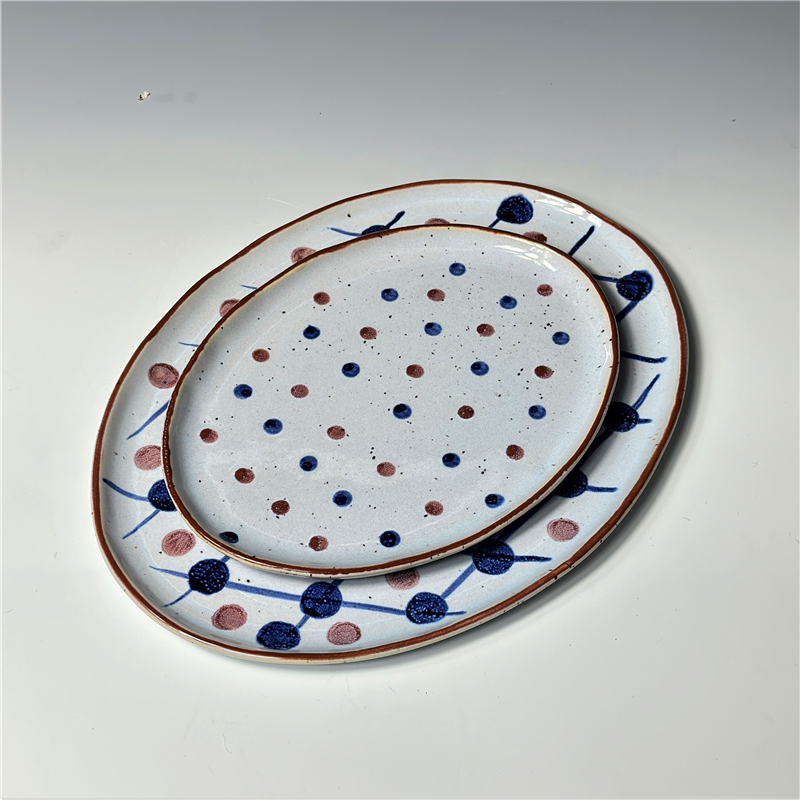 DANSK手绘波点椭圆盘鱼盘