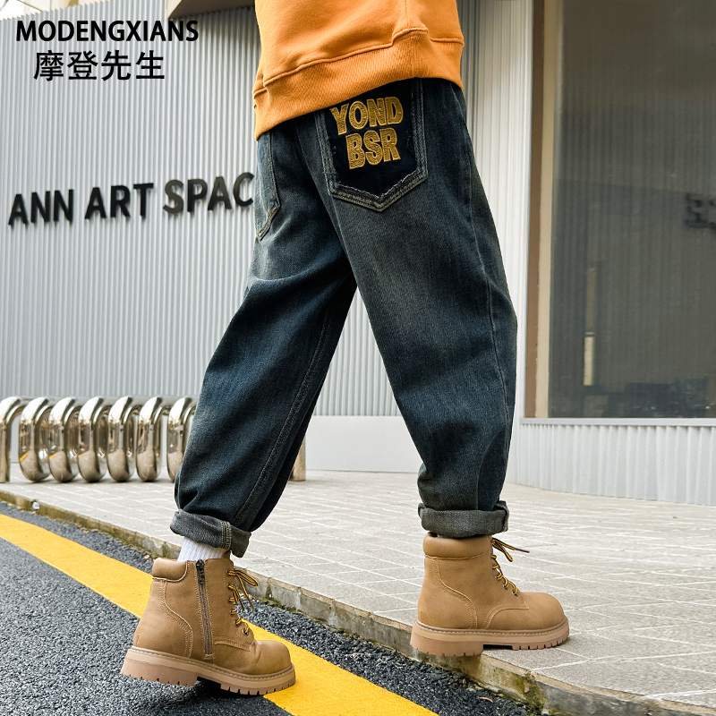 男童牛仔裤加绒加厚男孩裤子