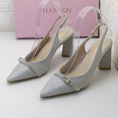 处理夏季 凉鞋 粗跟尖头包头鞋 哈森女鞋 特价 撤柜断码 水钻鞋 孤品 正品