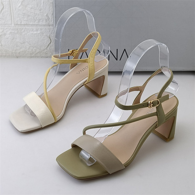 卡迪娜品牌羊皮女鞋正品撤柜断码处理夏季真皮凉鞋粗跟高跟时装鞋