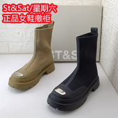 粗跟裸靴商场正品 星期六品牌短靴休闲秋季 单里套筒圆头时装 女靴子
