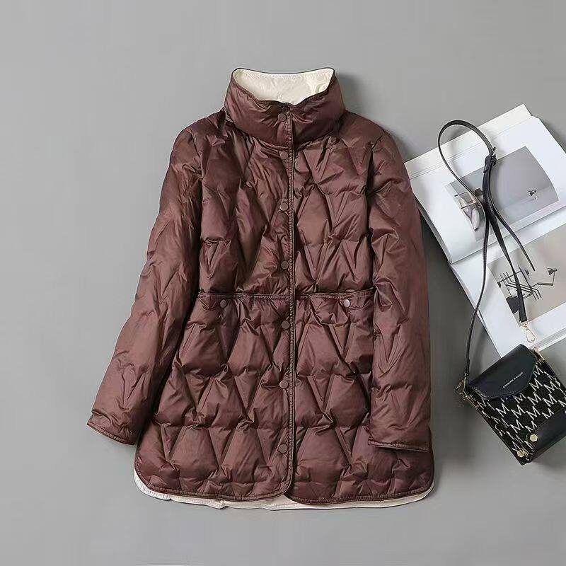 加肥加大新款双面穿轻薄羽绒服女中长款大码宽松小个子保暖外套冬