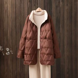 两面穿轻薄羽绒服女中长款宽松胖MM加肥加大码200斤中年妈妈外套