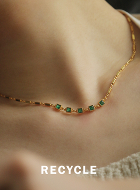 RECYCLE / 绿锆石素链 法式复古宫廷通勤优雅知性祖母绿锁骨链