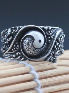 道家太极阴阳两极戒指男霸气风生水起转运复古时尚个性开口指环