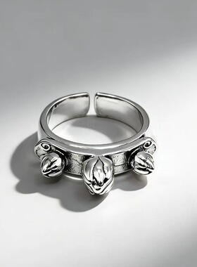 复古雷榍花苞开口戒指小众设计感轻奢高级感百搭食指戒女士百搭款