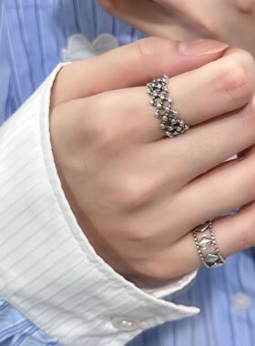 复古蕾丝网格戒指女个性小众