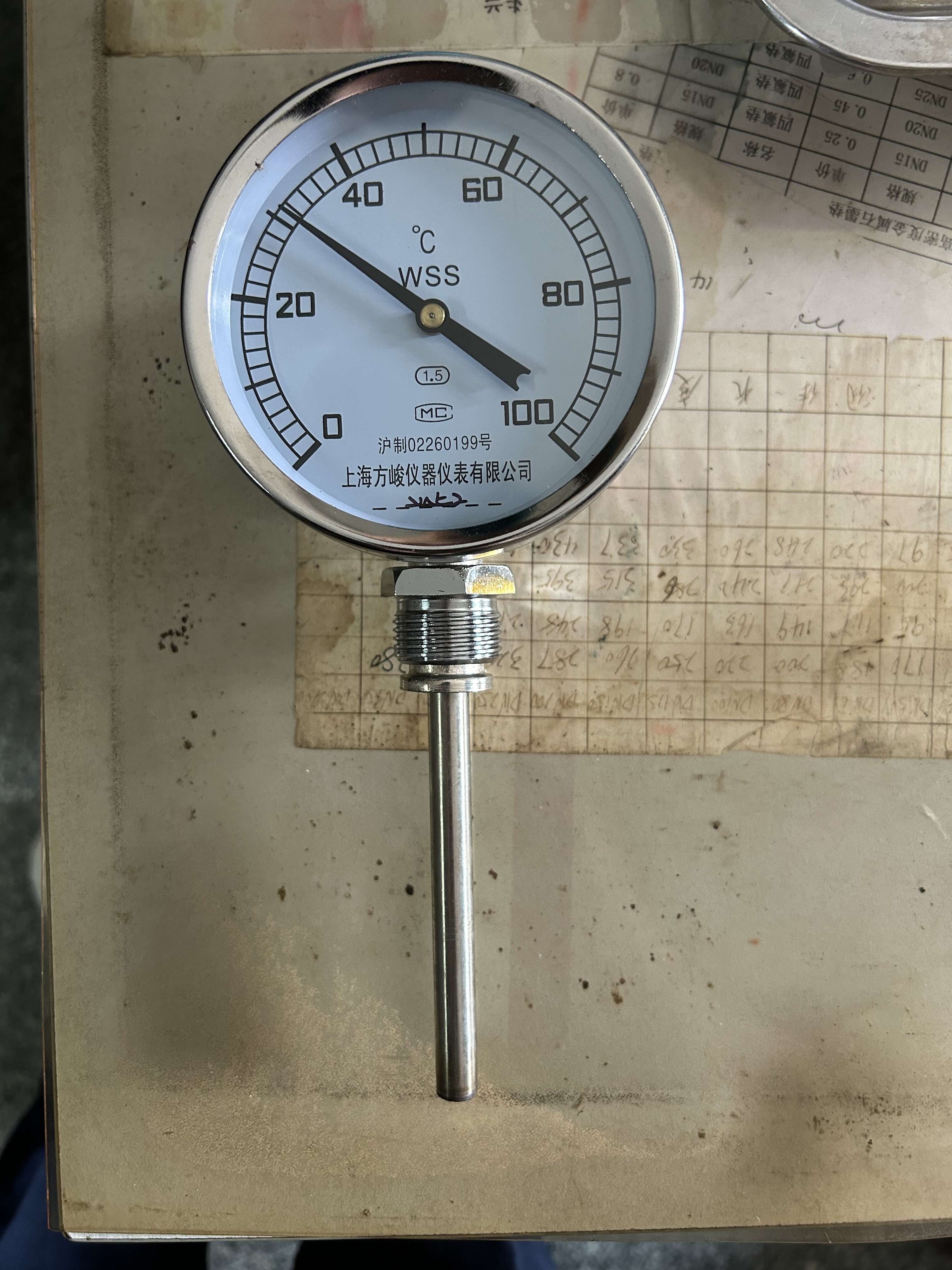 WSS-411双金属温度计温度表径向 Φ100MM 螺纹M27*2（0-100度）