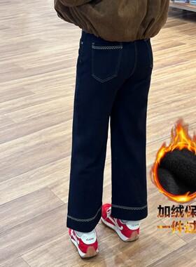 版型超好~黑金色四面弹直筒牛仔裤女秋冬加绒新款高腰九分奶奶裤