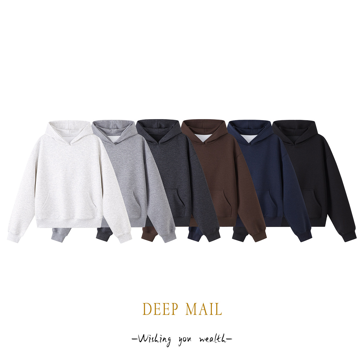 DEEPMAIL 420g重磅纯色连帽短宽卫衣男款春秋宽松休闲外套