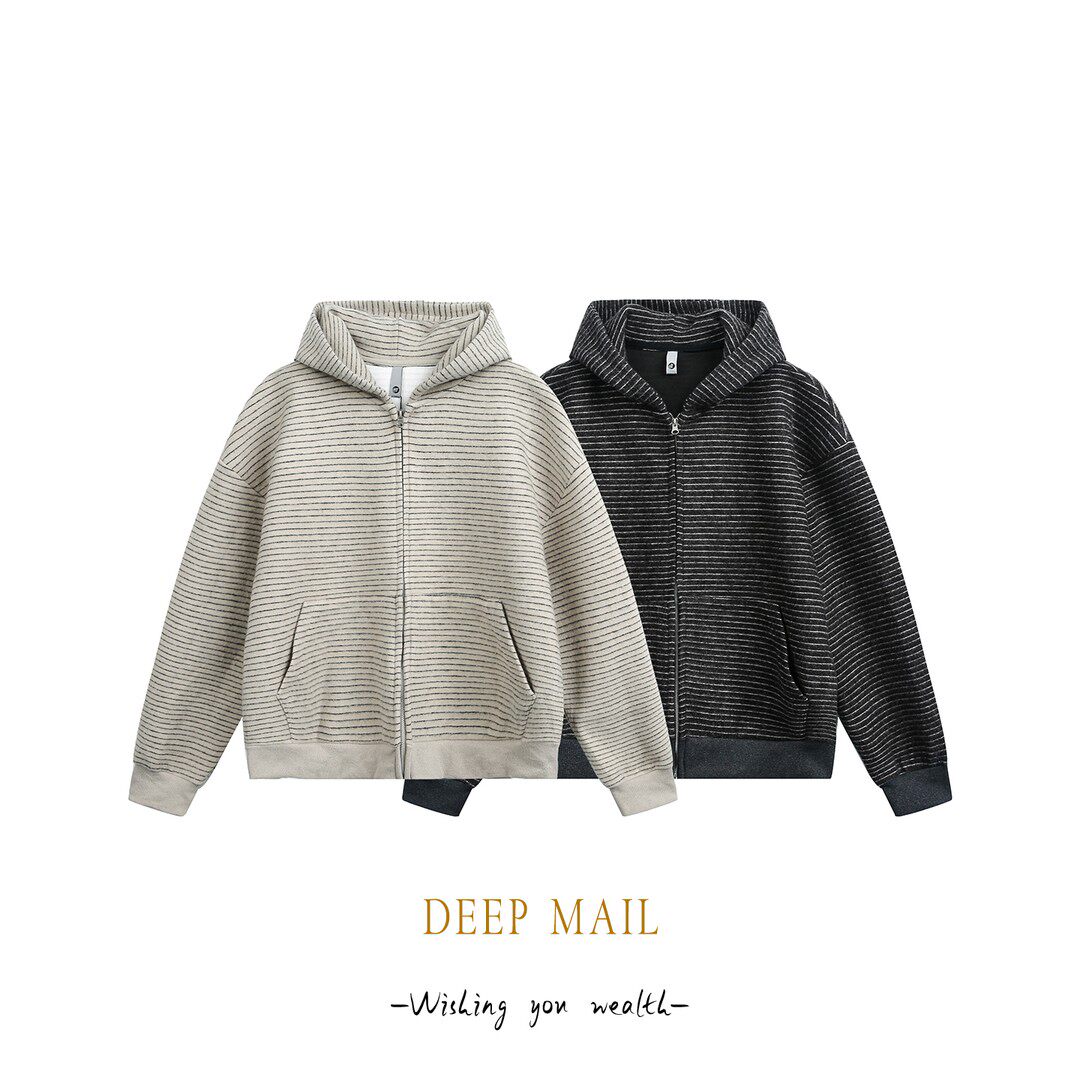 DEEPMAIL 美式条纹连帽拉链开衫卫衣男女同款春季外套