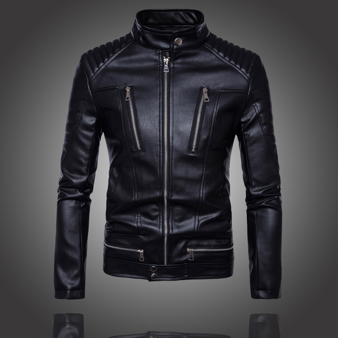 胖子新款男士外套机车皮夹克皮衣