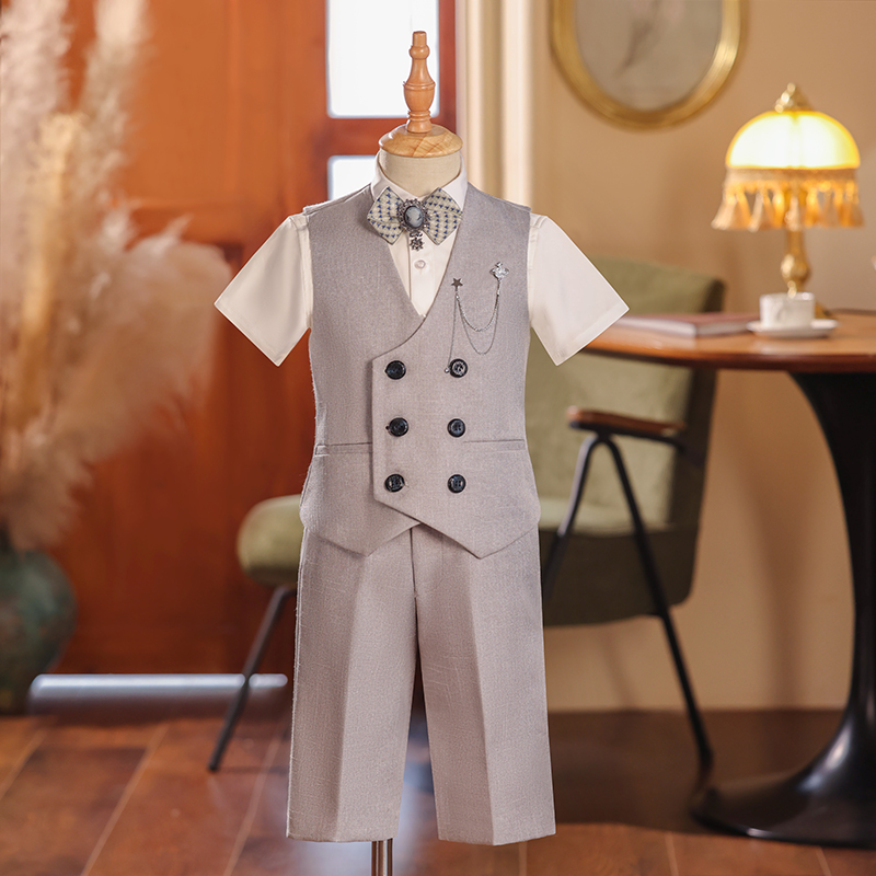 儿童西装套装男童礼服主持人走秀钢琴演出服生日花童马甲夏季新款