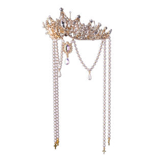 女童头饰演出夸张公主皇冠珍珠流苏发饰超仙眉心坠王冠异域风情