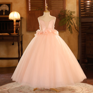 高端女童礼服花仙子气质粉色公主裙生日宴会花童主持人演出长裙新