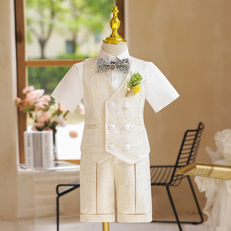 儿童西装套装秋花童男童礼服马甲走秀主持人小西服英伦风演出服