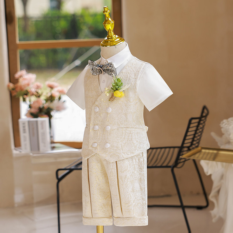 儿童西装套装秋花童男童礼服马甲走秀主持人小西服英伦风演出服