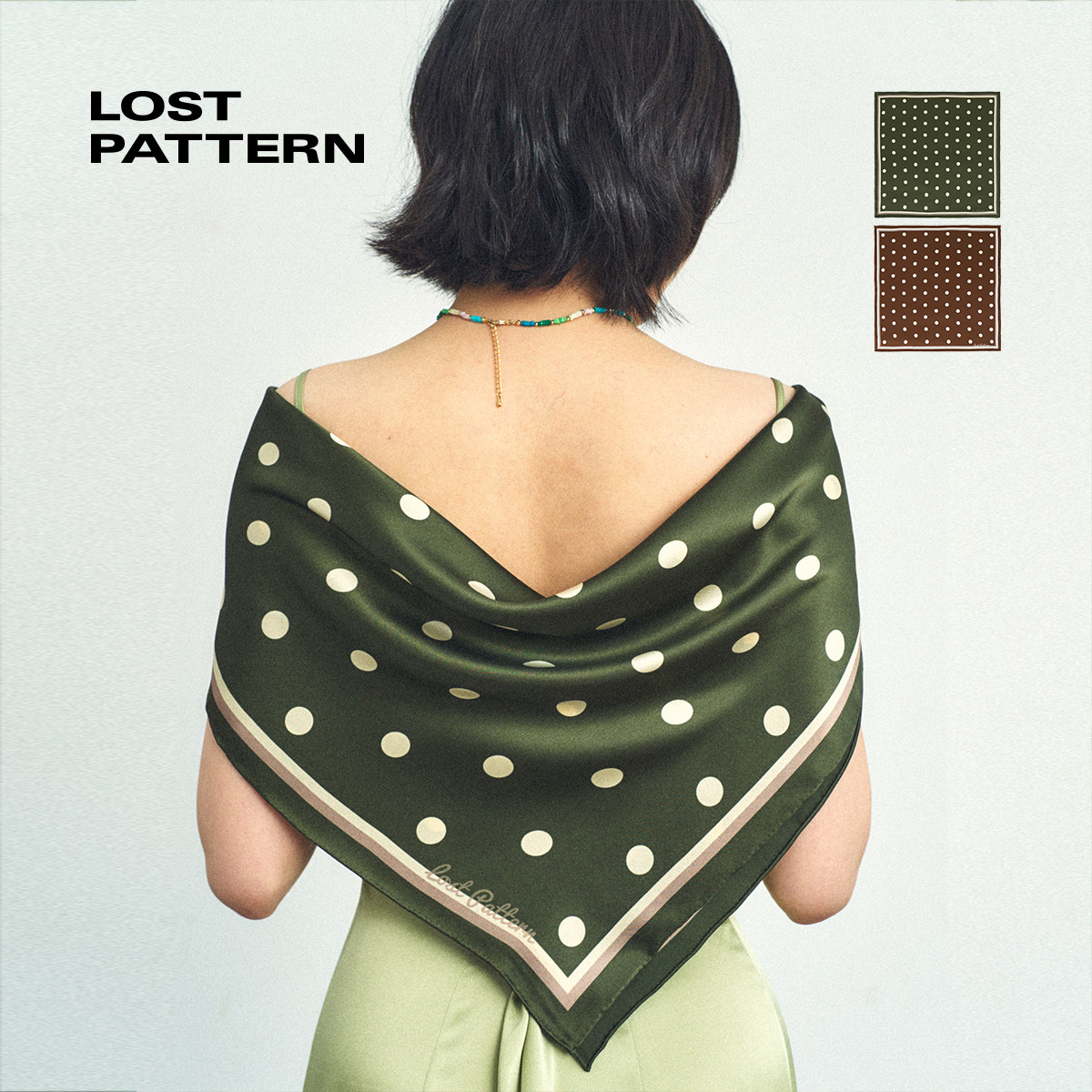 双成记经典复古波点印花真丝缎面中方巾桑蚕丝丝巾度假复古港风