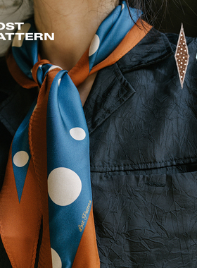 双成记复古经典波点真丝斜纹菱形丝巾桑蚕丝绑包发带港风穿搭