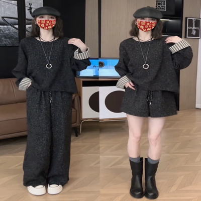 一整套早秋穿搭2024女装圆领上衣阔腿裤两件套小香风休闲时尚套装