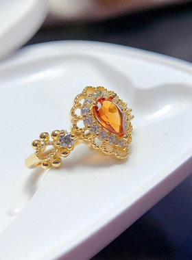 天然黄水晶戒指女夏转运招财花