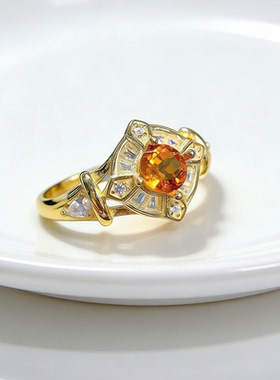 天然黄水晶戒指女夏转运招财花