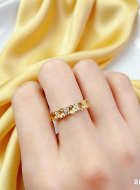 采金金钰巴西天然黄水晶排戒