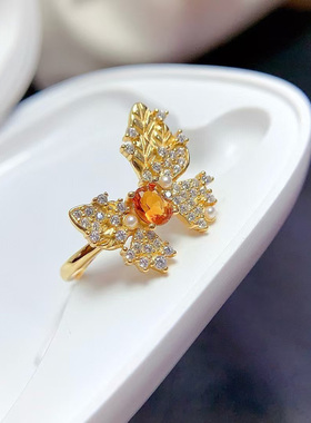 天然黄水晶戒指女转运招财旺夫