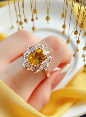 轻奢925银镶钻花朵开口戒指女