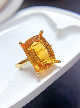 先鉴后发925银天然黄水晶戒指